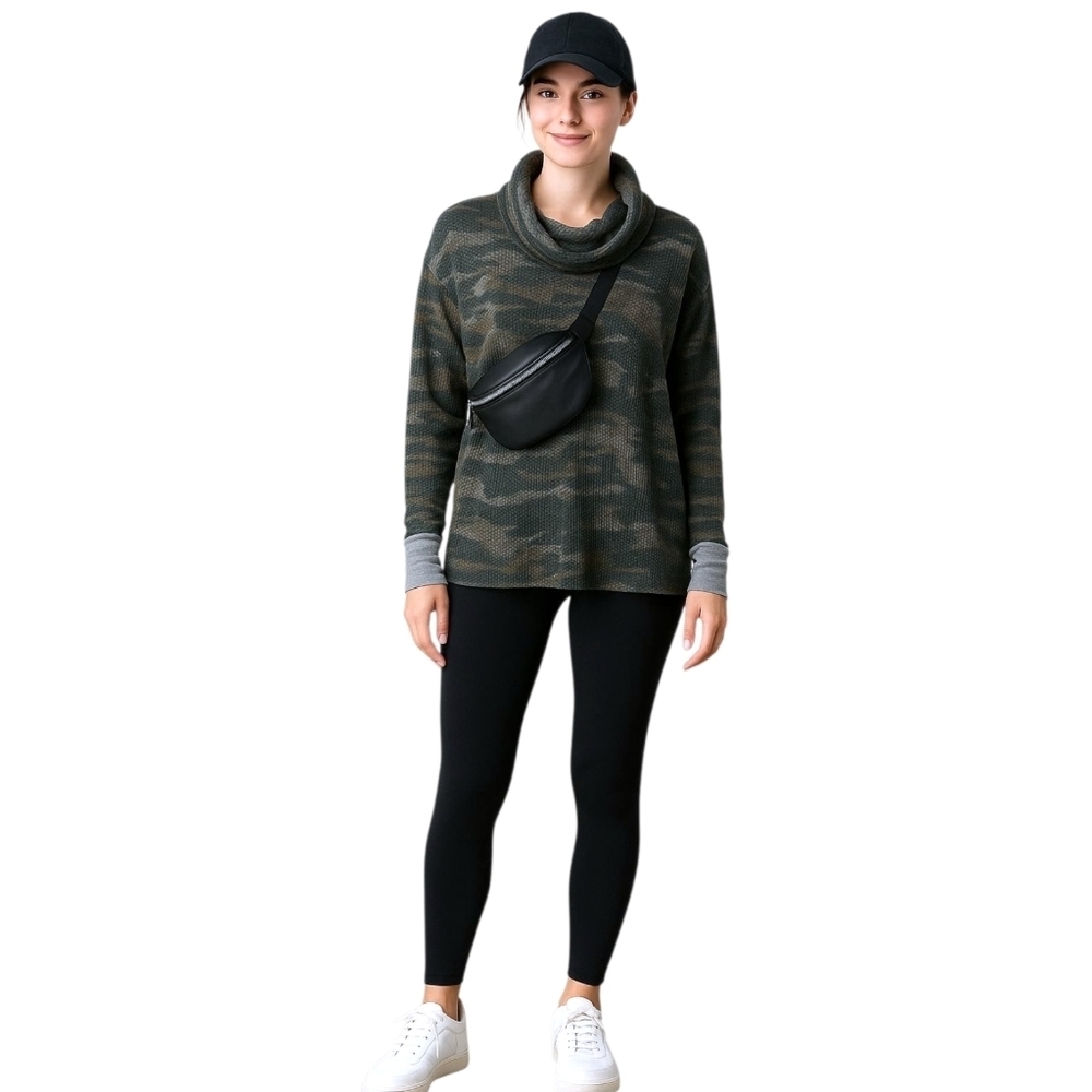 Womens Camo Cowl Neck Long Sleeve Thermal Top My Story Oversized Small USA
